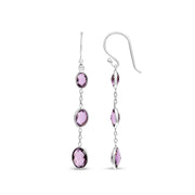 Bids.com .925 Sterling Silver Checkerboard Cut Oval Purple Amethyst 2" Inch Drop and Dangle Earrings Earrings
