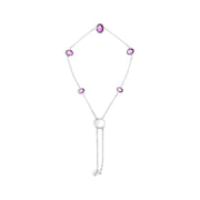 Bids.com .925 Sterling Silver Bezel Set Purple Amethyst 5 Station Adjustable Bolo Bracelet Bracelets