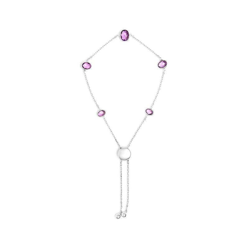 Bids.com .925 Sterling Silver Bezel Set Purple Amethyst 5 Station Adjustable Bolo Bracelet Bracelets
