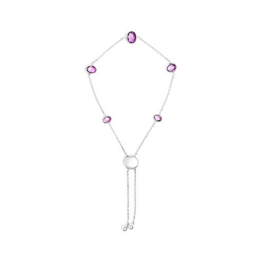 Bids.com .925 Sterling Silver Bezel Set Purple Amethyst 5 Station Adjustable Bolo Bracelet Bracelets