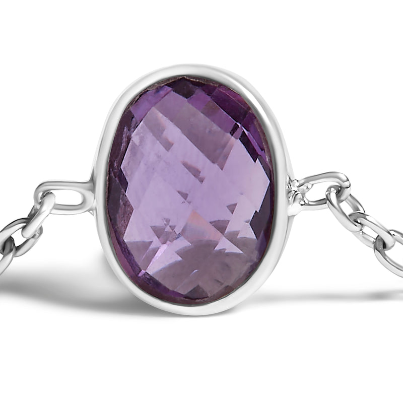 Bids.com .925 Sterling Silver Bezel Set Purple Amethyst 5 Station Adjustable Bolo Bracelet Bracelets