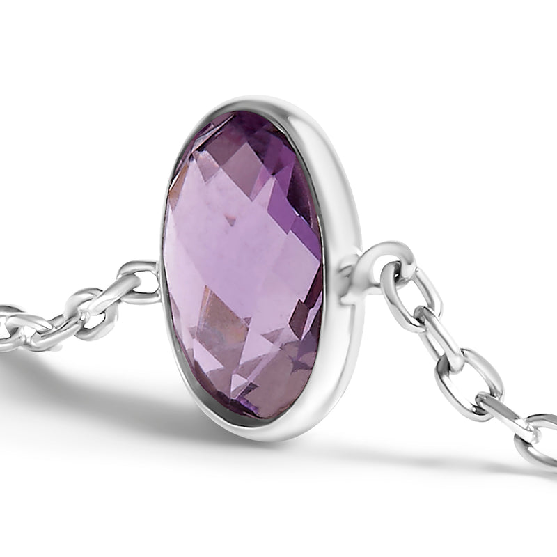 Bids.com .925 Sterling Silver Bezel Set Purple Amethyst 5 Station Adjustable Bolo Bracelet Bracelets