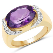Bids.com 14K Yellow Gold Plated 4.98 Carat Genuine Amethyst and White Topaz .925 Sterling Silver Ring Rings