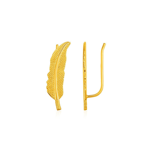 Bids.com Textured Feather Climber Earrings in 14k Yellow Gold Earrings