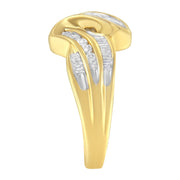 Bids.com 10K Yellow Gold 3/4 Cttw Channel Set Round and Baguette-cut Diamond Double Shank Bypass Ring (J-K Color, I1-I2 Clarity) - Size 6.75 Rings