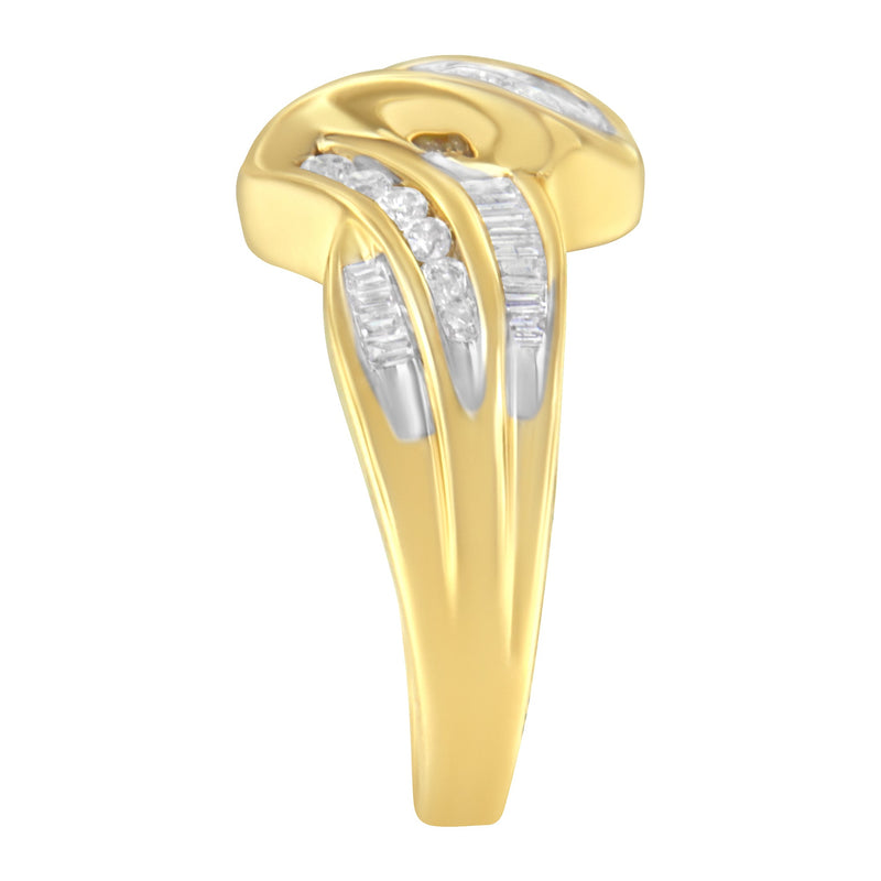 Bids.com 10K Yellow Gold 3/4 Cttw Channel Set Round and Baguette-cut Diamond Double Shank Bypass Ring (J-K Color, I1-I2 Clarity) - Size 6.75 Rings