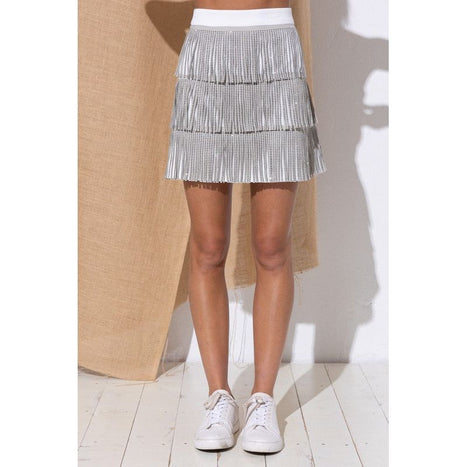 RHINESTONE SUEDE FRINGE SKIRT