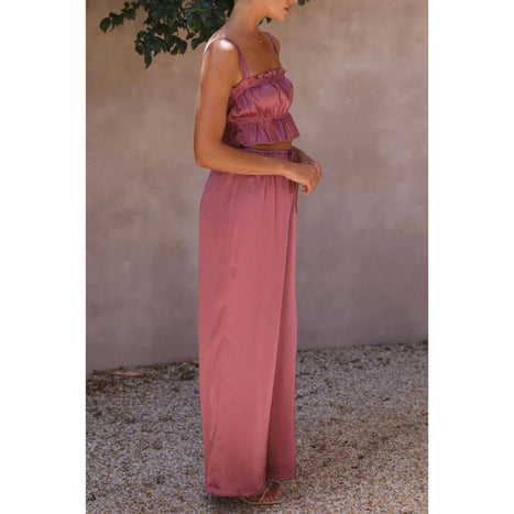 Ruffled Sleeveless Top and Wide Leg Pants Set