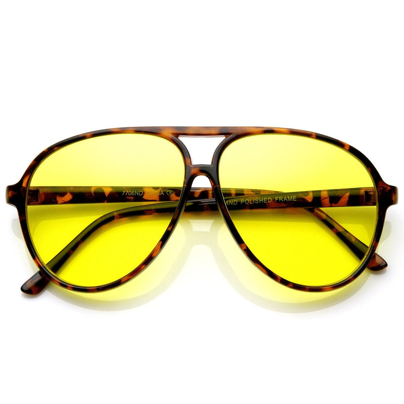 zeroUV Retro 1980's Fashion Plastic Aviator Yellow Driving Lens Sunglasses Sunglasses