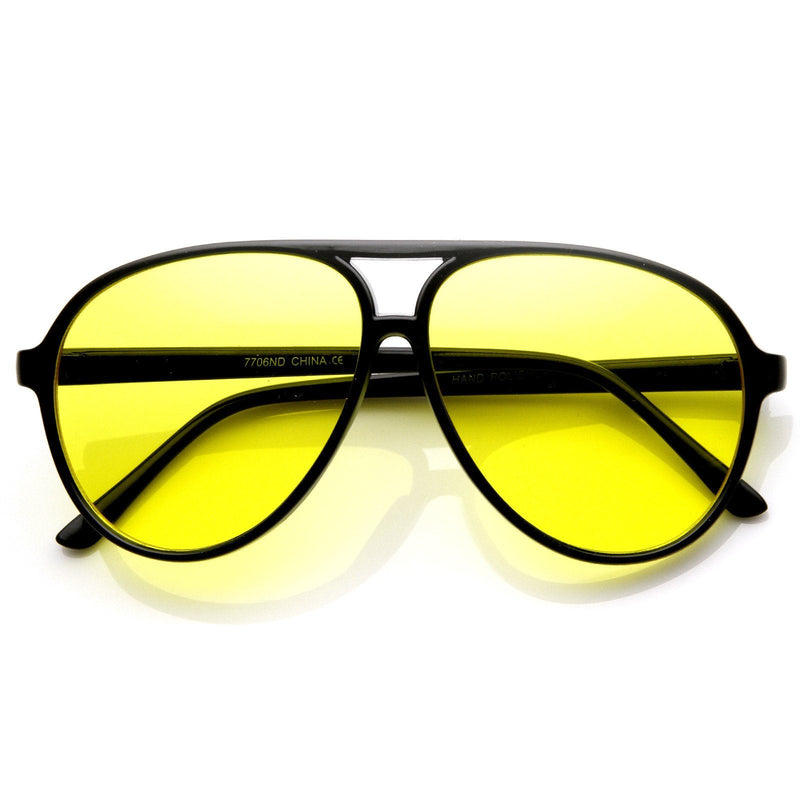 zeroUV Retro 1980's Fashion Plastic Aviator Yellow Driving Lens Sunglasses Sunglasses