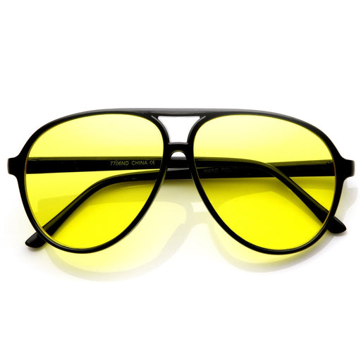 zeroUV Retro 1980's Fashion Plastic Aviator Yellow Driving Lens Sunglasses Sunglasses