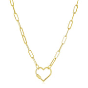 Bids.com 14k Yellow Gold Paperclip Chain Necklace with Heart Carabiner Clasp Necklaces