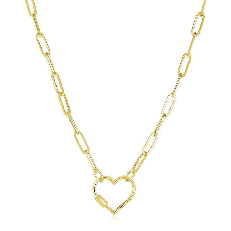 Bids.com 14k Yellow Gold Paperclip Chain Necklace with Heart Carabiner Clasp Necklaces