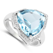 Bids.com 8.30 Carat Genuine Blue Topaz & White Diamond .925 Sterling Silver Ring Rings