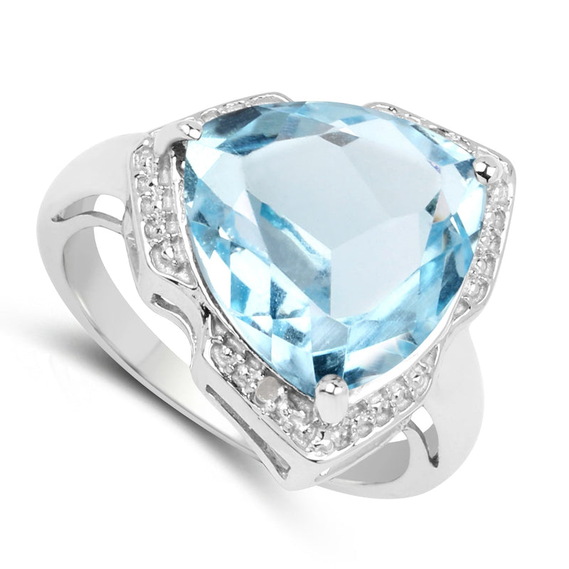 Bids.com 8.30 Carat Genuine Blue Topaz & White Diamond .925 Sterling Silver Ring Rings