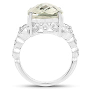 Bids.com 6.74 Carat Genuine Green Amethyst .925 Sterling Silver Ring Rings