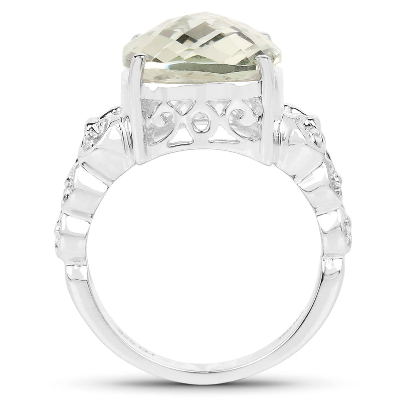 Bids.com 6.74 Carat Genuine Green Amethyst .925 Sterling Silver Ring Rings