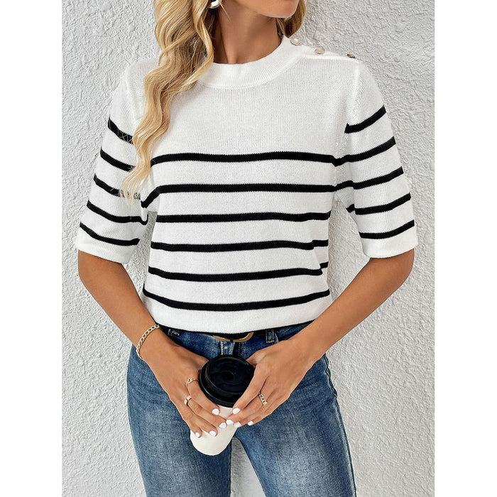 Striped Round Neck Half Sleeve Knit Top