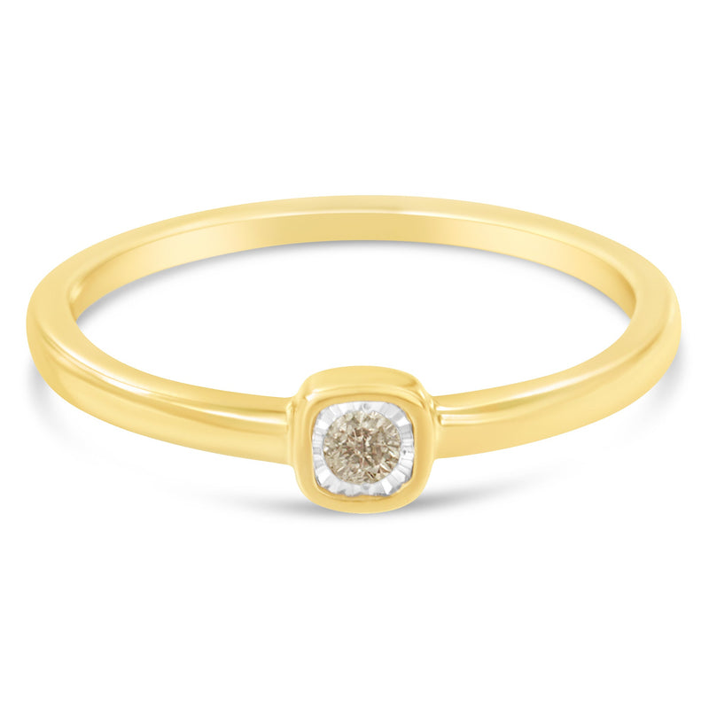 Bids.com 14K Yellow Gold Plated .925 Sterling Silver 1/20 Carat Diamond Square Cushion-Shaped Miracle Set Petite Fashion Promise Ring (J-K Color, I1-I2 Clarity) - Size 6 Rings