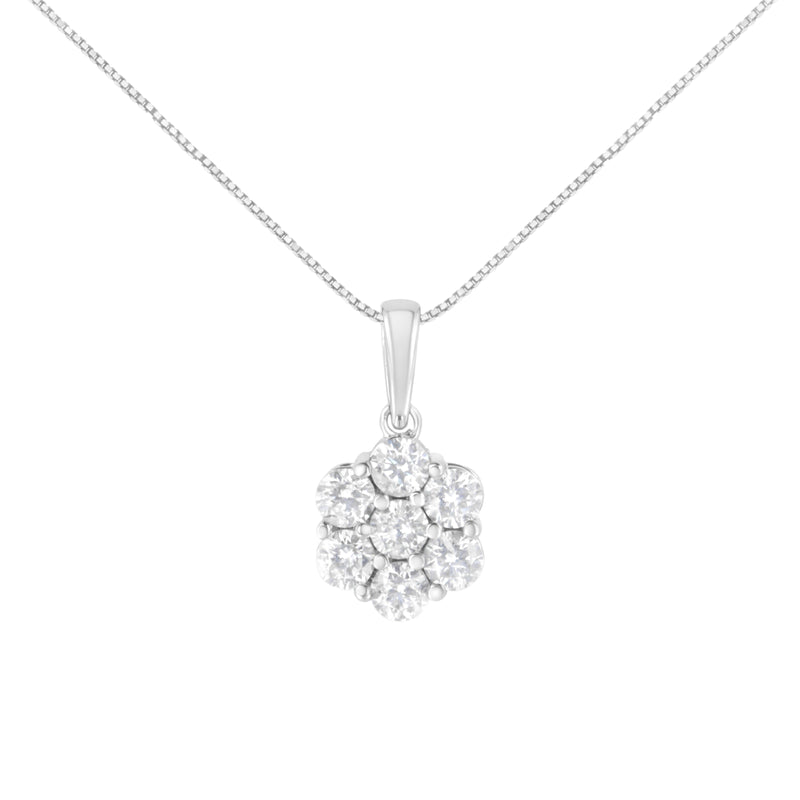 Bids.com 14K White Gold 2.00 Cttw Brilliant Round-Cut Diamond 7 Stone Flower Cluster 18" Pendant Necklace (H-I Color, SI2-I1 Clarity) Necklaces