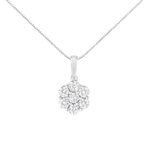 Bids.com 14K White Gold 2.00 Cttw Brilliant Round-Cut Diamond 7 Stone Flower Cluster 18" Pendant Necklace (H-I Color, SI2-I1 Clarity) Necklaces