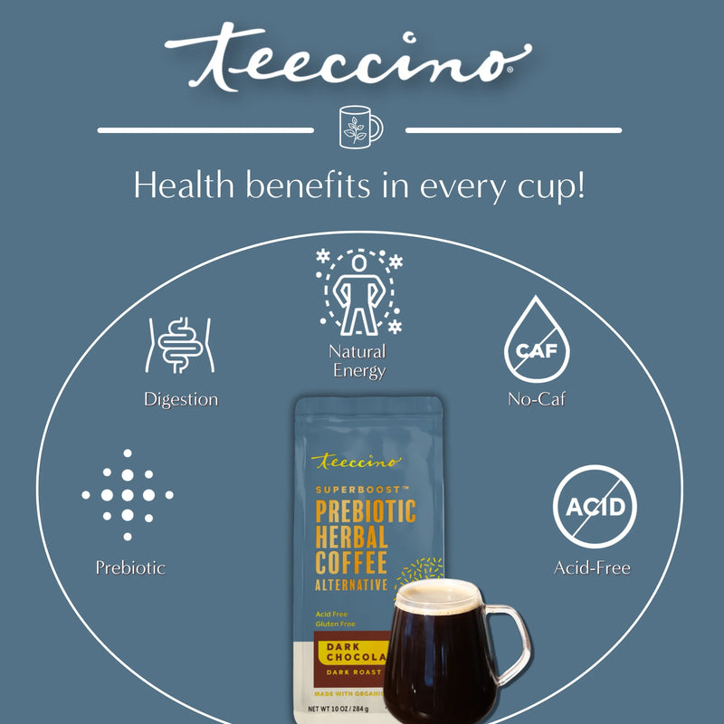 Teeccino Dark Chocolate Prebiotic SuperBoost Herbal Coffee Herbal Coffee