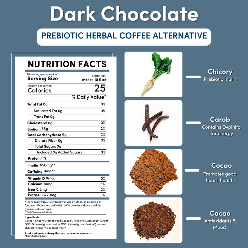 Teeccino Dark Chocolate Prebiotic SuperBoost Herbal Coffee Herbal Coffee