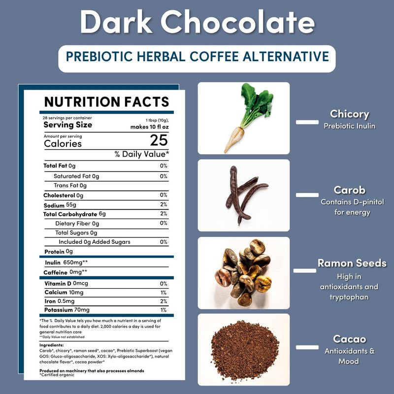 Teeccino Dark Chocolate Prebiotic SuperBoost Herbal Coffee Herbal Coffee