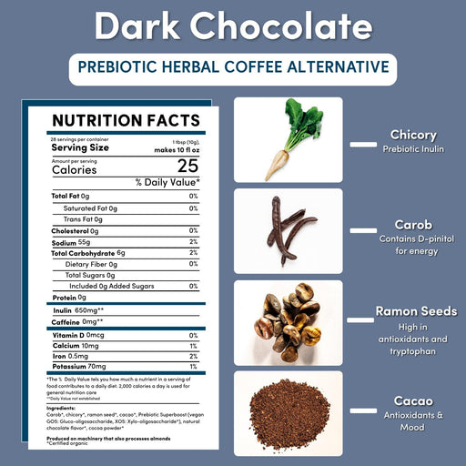 Teeccino Dark Chocolate Prebiotic SuperBoost Herbal Coffee Herbal Coffee
