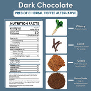 Teeccino Dark Chocolate Prebiotic SuperBoost Herbal Coffee Herbal Coffee White Smoke 10 ounce ground,5lb ground,Trial Size