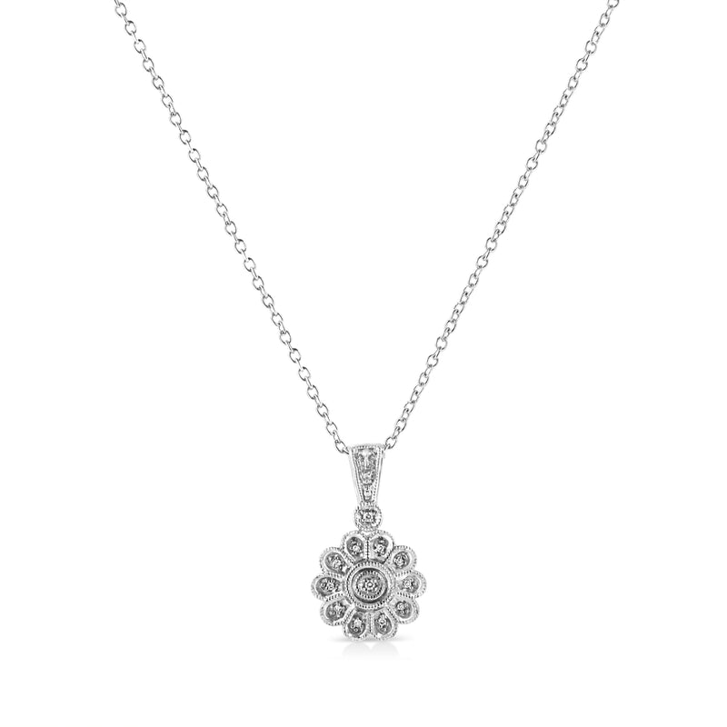 Bids.com .925 Sterling Silver Diamond Accent Sunburst Milgrain 18" Pendant Necklace (I-J Color, I1-I2 Clarity) Necklaces