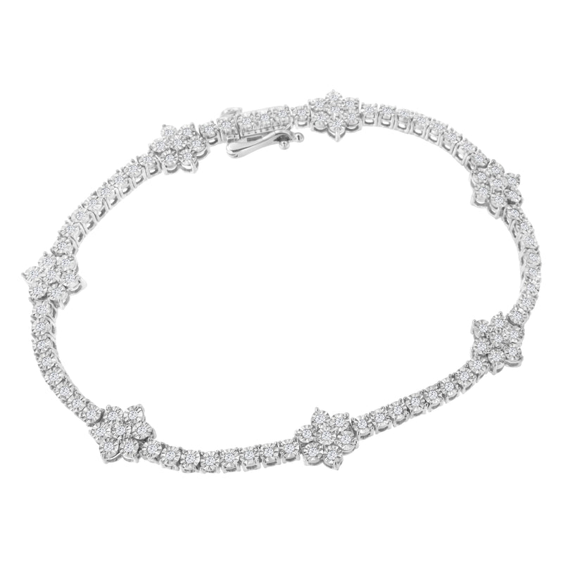Bids.com .925 Sterling Silver 1.0 cttw Miracle-Set Diamond Floral Station Tennis Bracelet (I-J Color, I3 Clarity) - 7-1/2" Bracelets