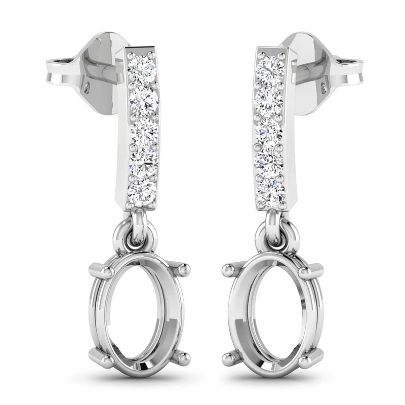 Bids.com 0.14 Carat Genuine White Diamond 14K White Gold Semi Mount Earrings - holds 7x5mm Oval Gemstones Earrings