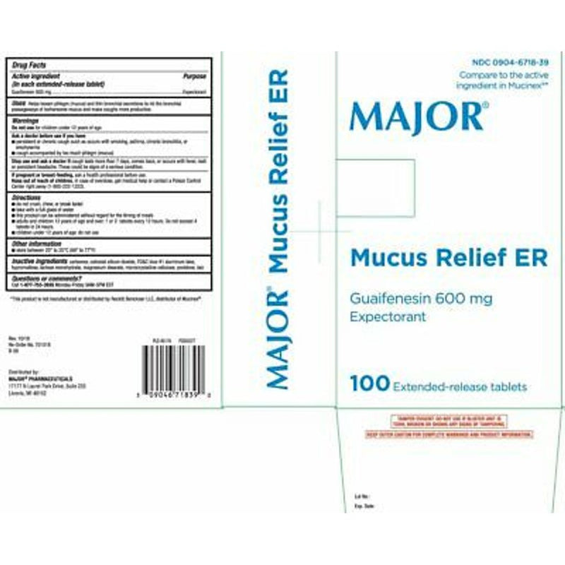 Major Pharmaceuticals Mucus Relief Tb  600 Mg 50x20 Ud Er Health Care