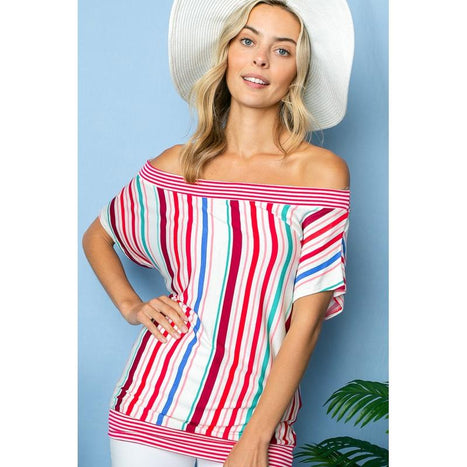 Plus Multi Stripe Off Shoulder Top