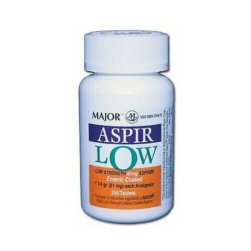 Major Major Low Dose Aspirin 81 mg – Enteric Coated Heart Health Support, 250 Tablets Medicine & Drugs