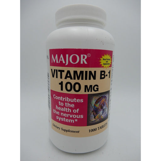 0 Major Vitamin B-1 100 Mg For Nervous System Health, 1000 Tablets 810006700114VL Vitamins & Supplements Dark Gray