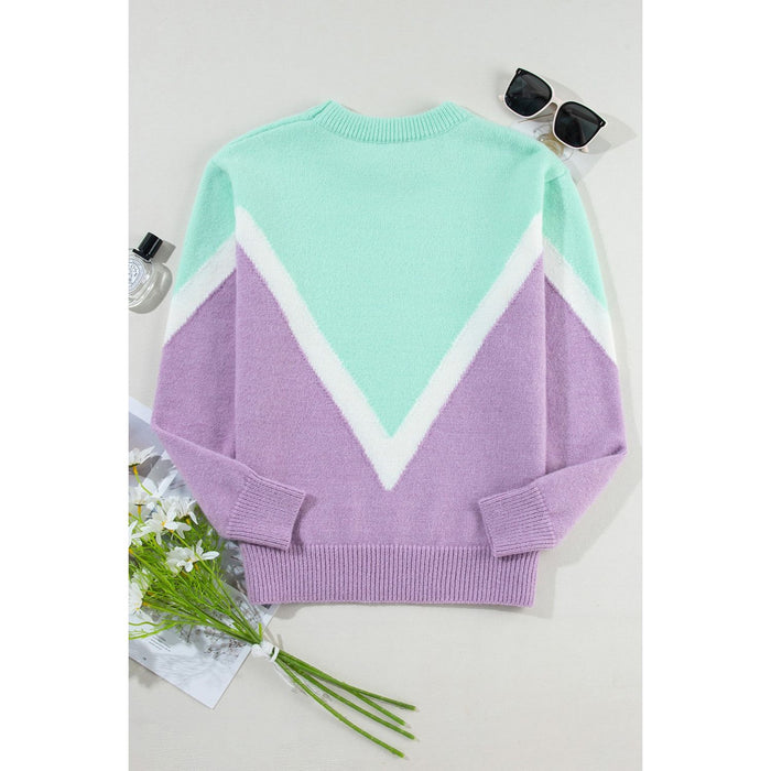 Contrast Round Neck Dropped Shoulder Sweater