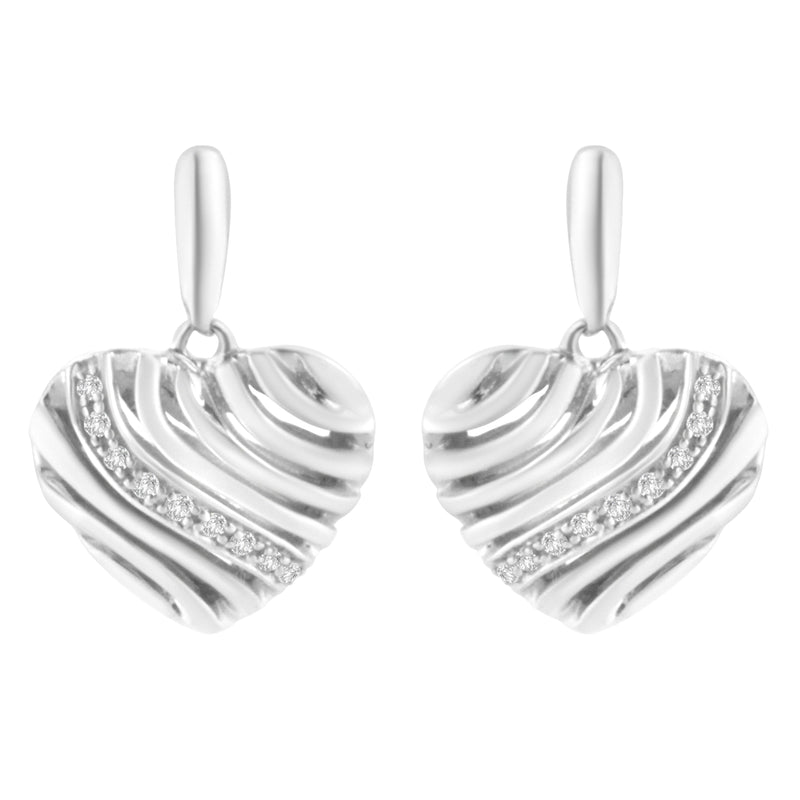 Bids.com Sterling Silver Heart Diamond Accent Puff Earrings (I-J, I1-I2) Earrings