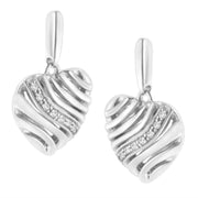 Bids.com Sterling Silver Heart Diamond Accent Puff Earrings (I-J, I1-I2) Earrings