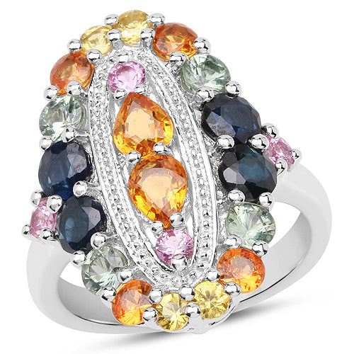 Bids.com 3.84 Carat Genuine Multi Sapphire .925 Sterling Silver Ring Rings