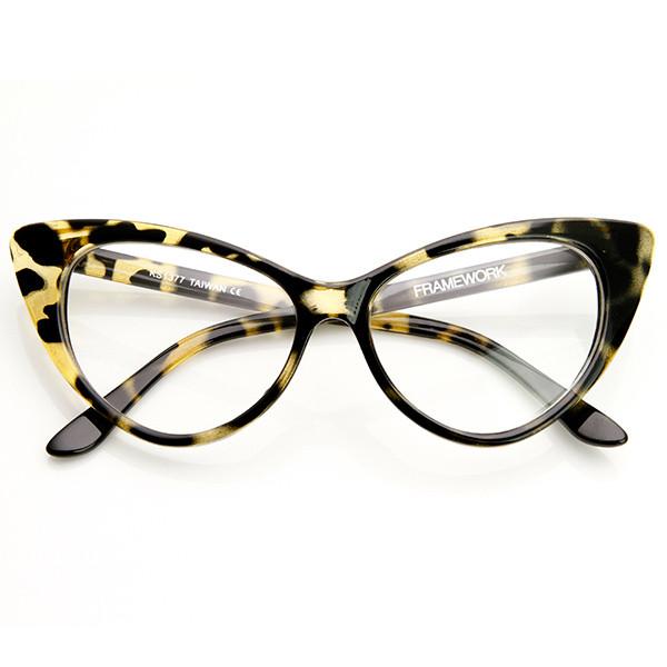 zeroUV 1950's Vintage Mod Fashion Cat Eye Clear Lens Glasses Glasses
