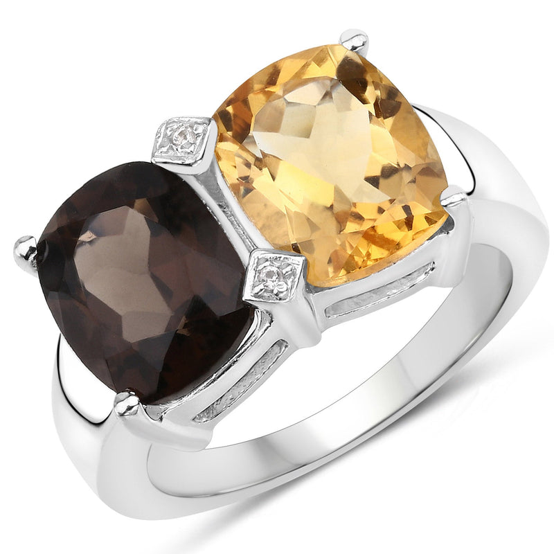 Bids.com 5.01 Carat Genuine Smoky Quartz, Citrine and White Sapphire .925 Sterling Silver Ring Rings