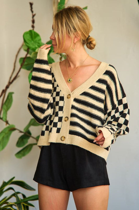 Contrast Pattern Sweater Cardigan