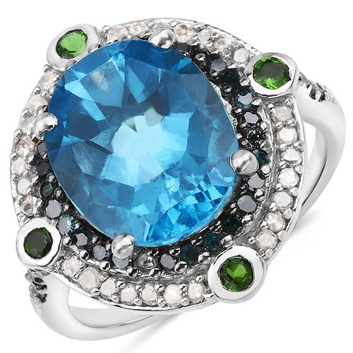 Bids.com 5.84 Carat Genuine Multi Stones .925 Sterling Silver Ring Rings