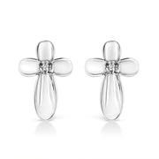 Bids.com .925 Sterling Silver Prong Set Diamond Accent Floral Cross Stud Earring (I-J Color, I1-I2 Clarity) Earrings