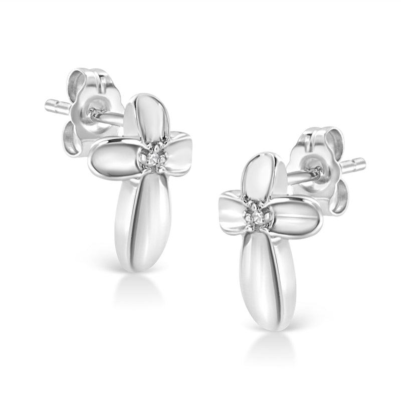 Bids.com .925 Sterling Silver Prong Set Diamond Accent Floral Cross Stud Earring (I-J Color, I1-I2 Clarity) Earrings