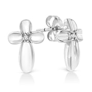 Bids.com .925 Sterling Silver Prong Set Diamond Accent Floral Cross Stud Earring (I-J Color, I1-I2 Clarity) Earrings