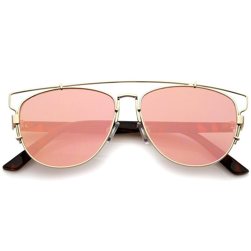 zeroUV Modern Metal Crossbar Mirrored Lens Flat Front Sunglasses A145 Sunglasses