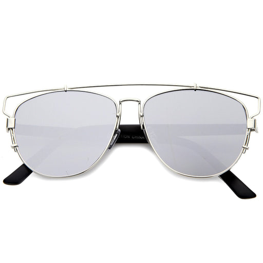 zeroUV Modern Metal Crossbar Mirrored Lens Flat Front Sunglasses A145 Sunglasses